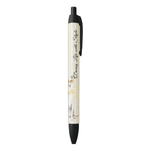 Stylo Noir Écharpe Jaune Clair Rayures Chien Blanc