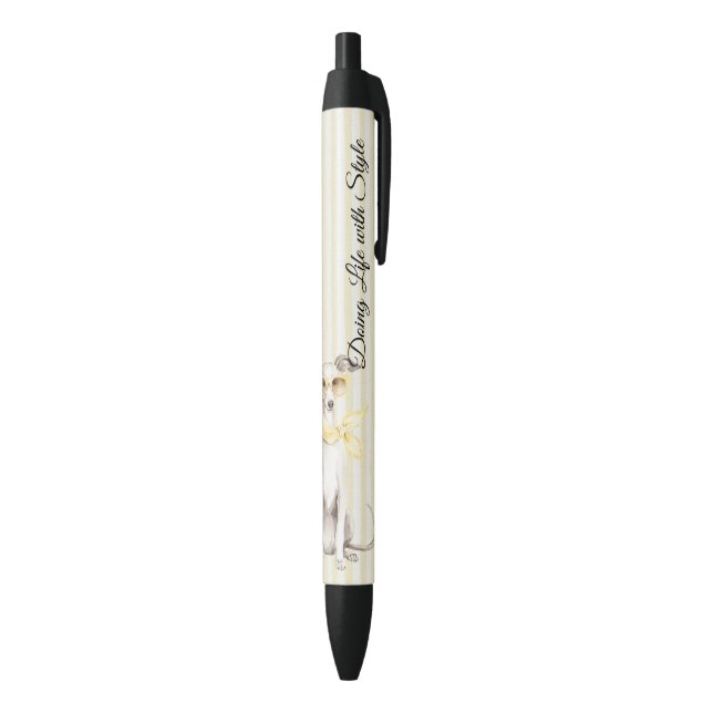 Stylo Noir Écharpe Jaune Clair Rayures Chien Blanc (Bas (Vertical))