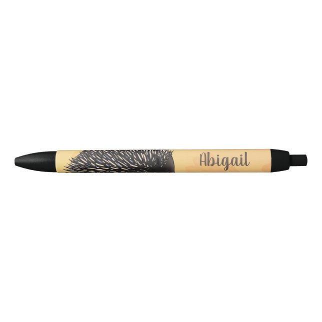 Stylo Noir Echidna mignonne avec dessin animé d'abeille (Devant)
