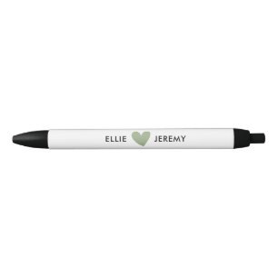 Stylo Noir Écriture de calligraphie moderne vert sauge cœur m