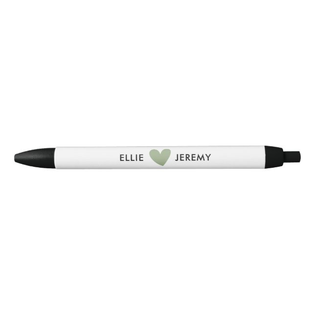 Stylo Noir Écriture de calligraphie moderne vert sauge cœur m (Devant)