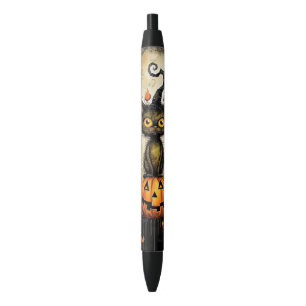 Stylo Noir Écriture éffrayante de chats et de Jack-o'-lantern