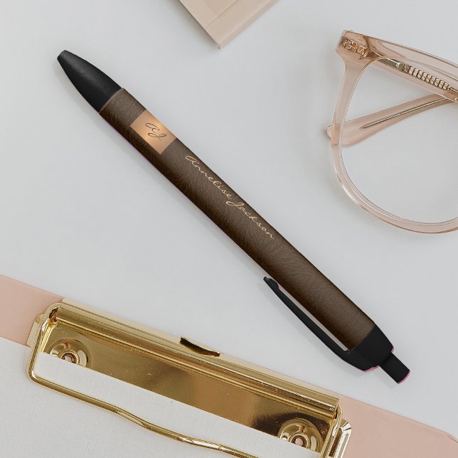 Stylo Noir Écriture élégante en or monogrammé pour bureau (Créateur téléchargé)