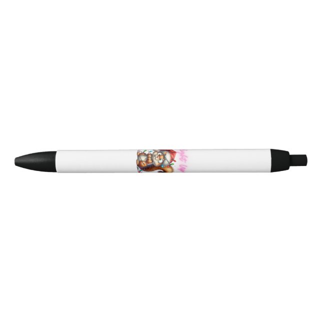 Stylo Noir Écureuil de Noël aux lumières Carte de vacances am (Devant)