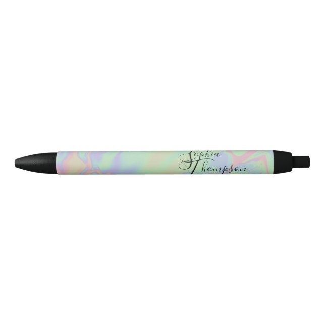 Stylo Noir Effet holographique moderne Script Pastel Arc-en-c (Devant)