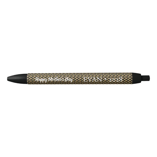Stylo Noir Elégant Black Faux Gold Foil Coeurs Fête des Mères (Devant)