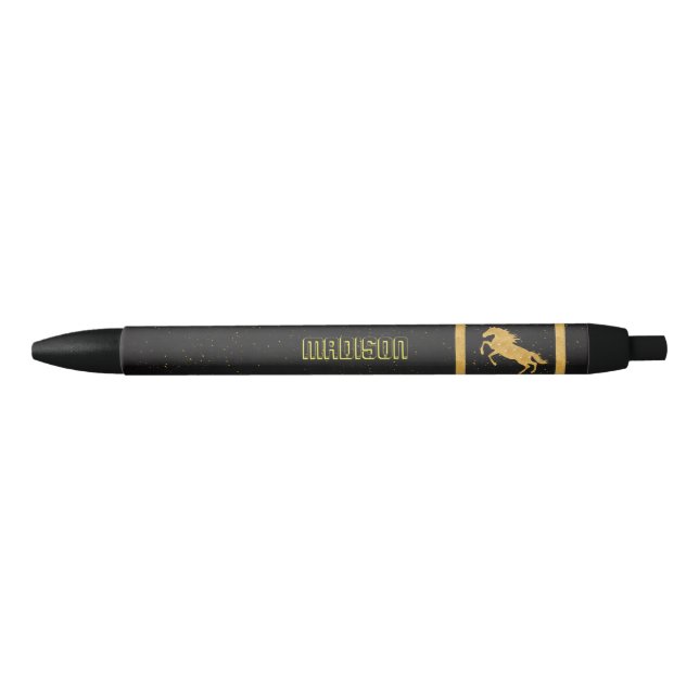 Stylo Noir Elégant Black Gold Horse école personnalisée (Devant)