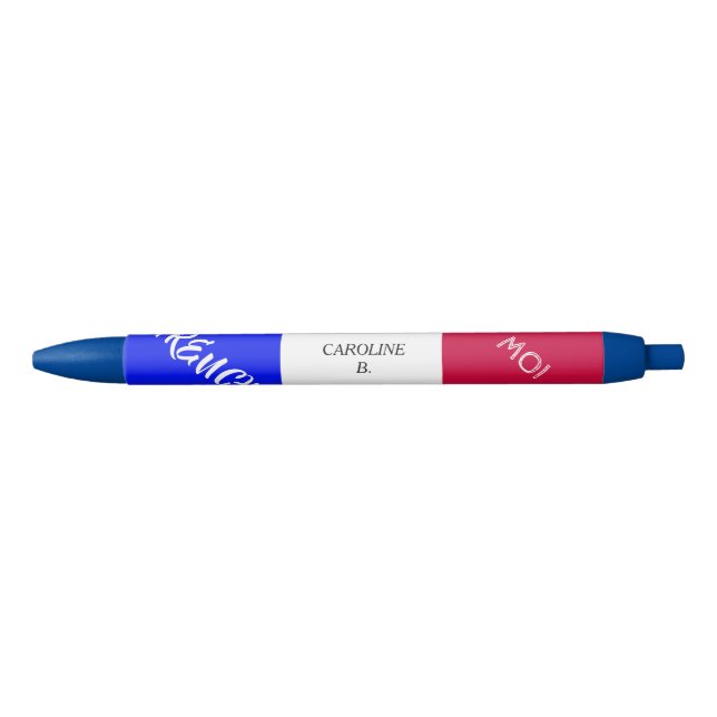 Stylo Noir Élégant drapeau français monographique (Devant)