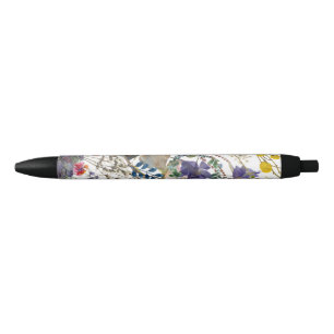 Stylo Noir Élégant Fleur sauvage multicolore Collage Encre no