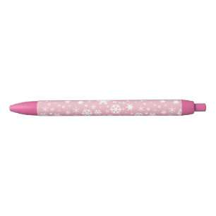Stylo Noir Élégant flocon de Noël motif rose pastel