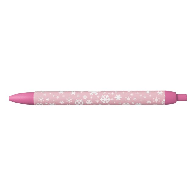 Stylo Noir Élégant flocon de Noël motif rose pastel (Devant)