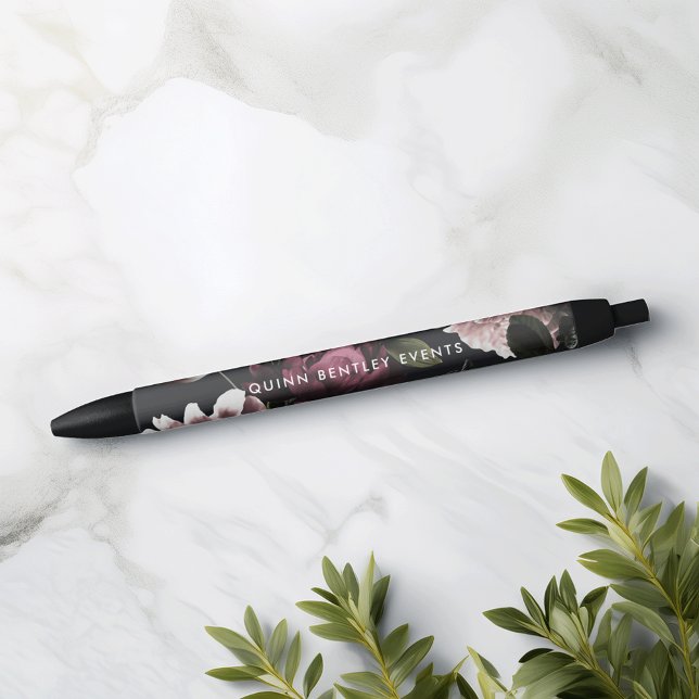 Stylo Noir Élégant floral foncé personnalisé (Créateur téléchargé)