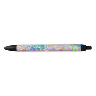 Stylo Noir Elégant holographique tendance faux or géométrique