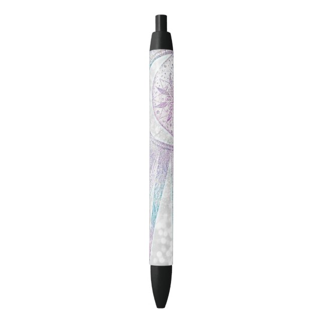 Stylo Noir Elegant Iridescent Sun Moon Mandala Silver Design (devant Vertical)