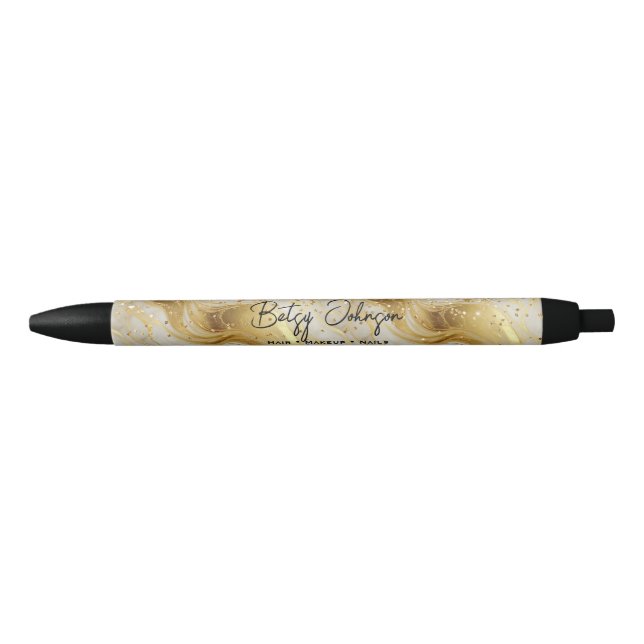 Stylo Noir Elegant Ivory Marble and Gold Glitter (Devant)