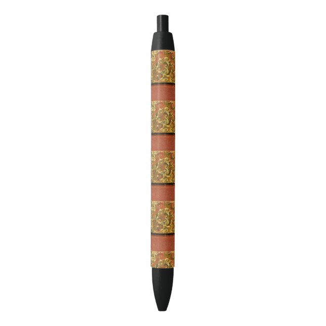 Stylo Noir Élégant livre d'antiquités, Motif de swirl orné (devant Vertical)