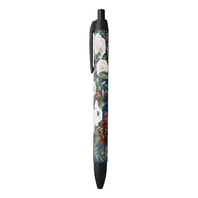 Stylo Noir Elégant Mariage floral bleu marine (Haut (Vertical))