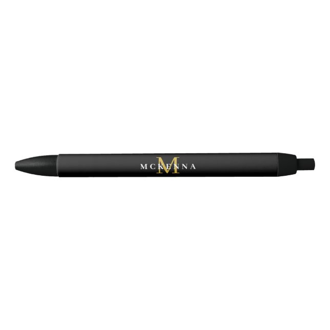 Stylo Noir Élégant Monogram Black Gold Classic Nom initial (Devant)