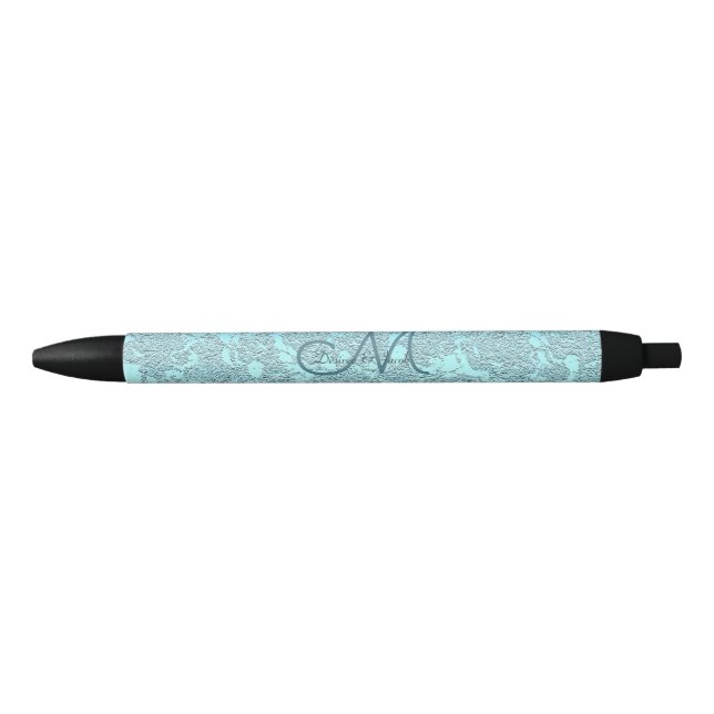 Stylo Noir Élégant Monogramme de réception de mariage vert Tu (Devant)