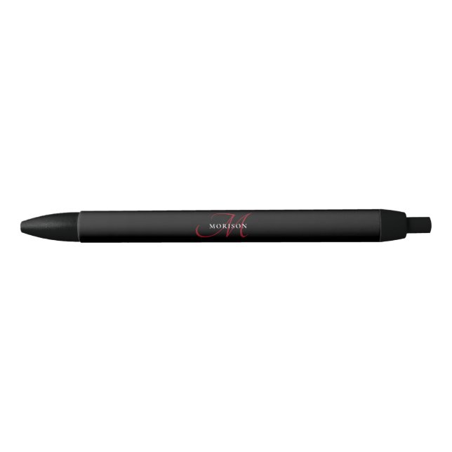 Stylo Noir Élégant Monogramme moderne noir rouge (Devant)