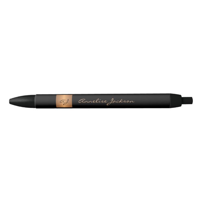 Stylo Noir Élégant monogrammed noir nom script classe (Devant)