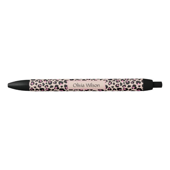 Stylo Noir Élégant Motif de peau de léopard rose noir (Devant)