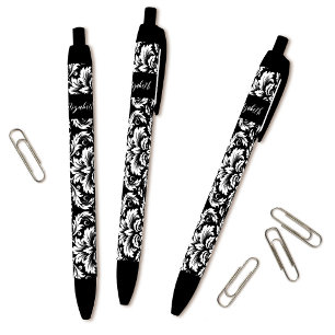 Stylo Noir Elégant noir blanc Damas