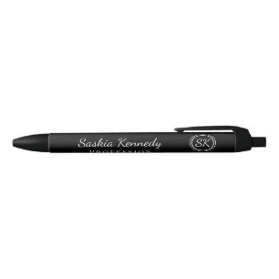 Stylo Noir Élégant Noir Professionnel Monogramme Entreprise