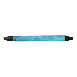 Stylo Noir Élégant nom bleu satin