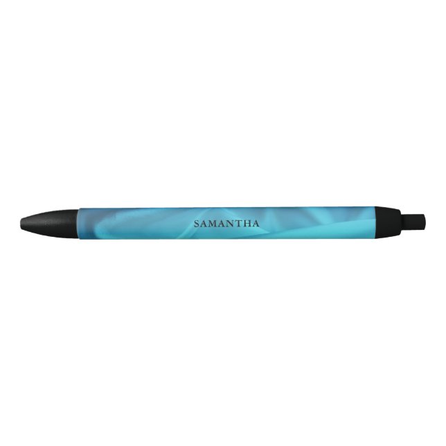 Stylo Noir Élégant nom bleu satin (Devant)