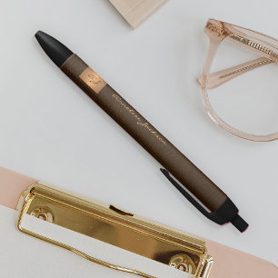 Stylo Noir Élégant nom en or monogrammé écriture de bureau
