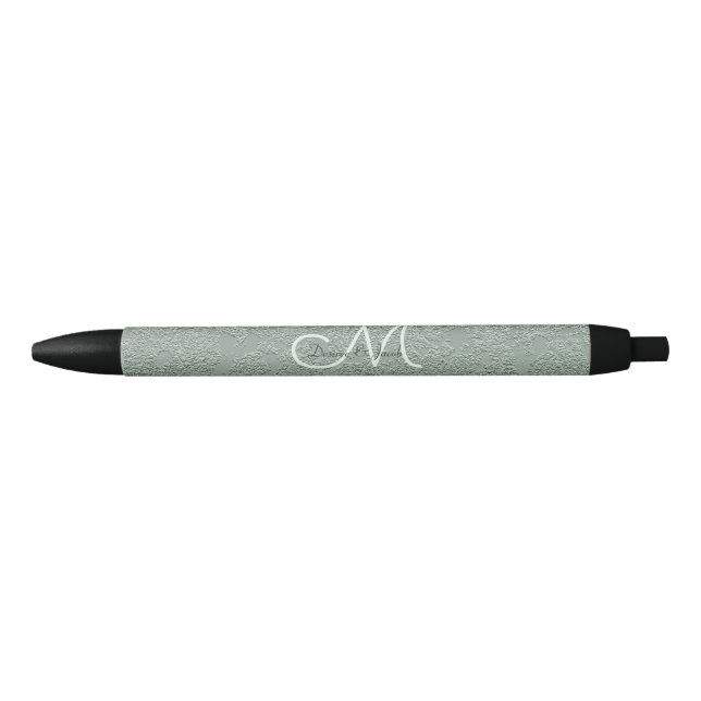 Stylo Noir Élégant Pastel Sage Green Mariage Monogramme (Devant)
