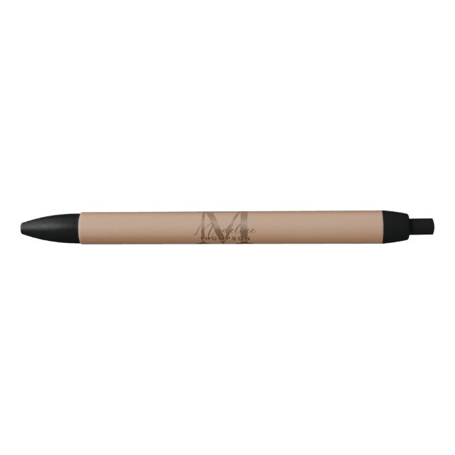 Stylo Noir Elegant Script Metallic Taupe Gold Monogram (Devant)