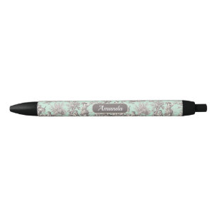 Stylo Noir Elégant vintage menthe gris toile de jouy