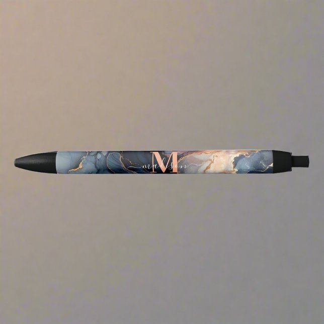 Stylo Noir Elégante aquarelle marbre Monogramme Typographie (Créateur téléchargé)