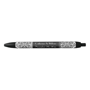Stylo Noir Elégante Damask Black Motif Mariage marié Groom