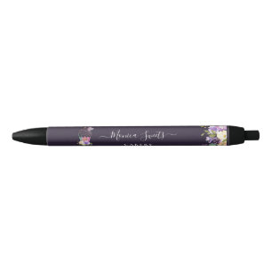 Stylo Noir Élégante floraison violette