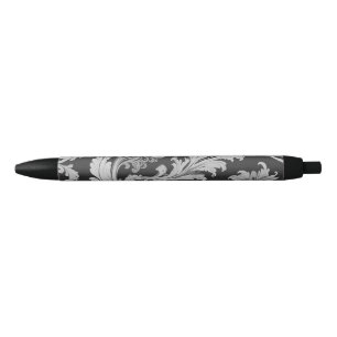 Stylo Noir Élégante Motif Vintage monochrome Fleur