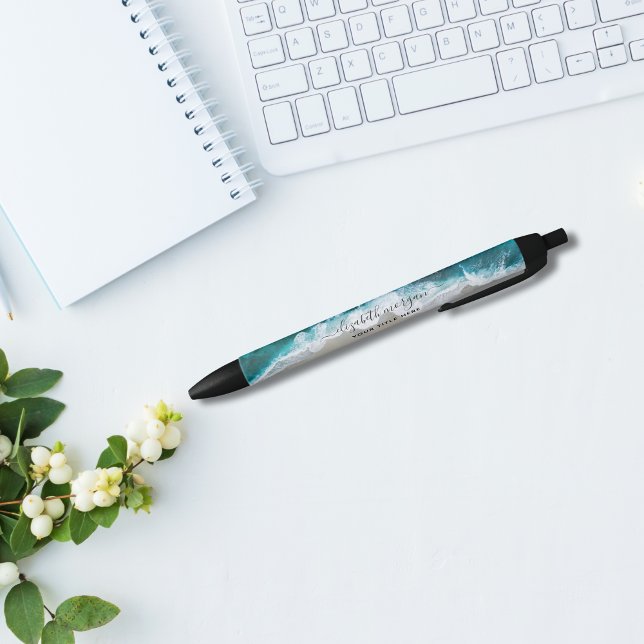 Stylo Noir Élégante signature script bleu vert aqua plage (Créateur téléchargé)