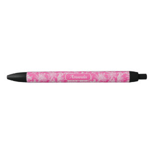 Stylo Noir Elégante toile rose vintage de jouy