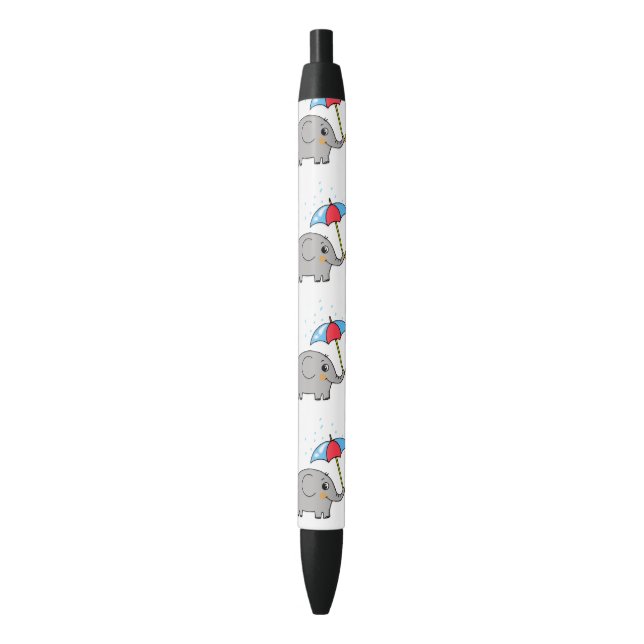 Stylo Noir éléphant mignon avec un parapluie - (devant Vertical)