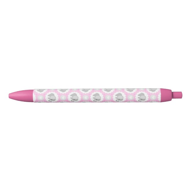 Stylo Noir Éléphant rose de bébé infantile (Devant)