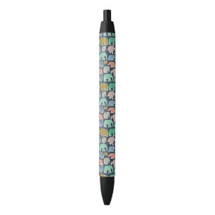 Stylo Noir Eléphants Colorés, Motif Des Eléphants, Zigzag