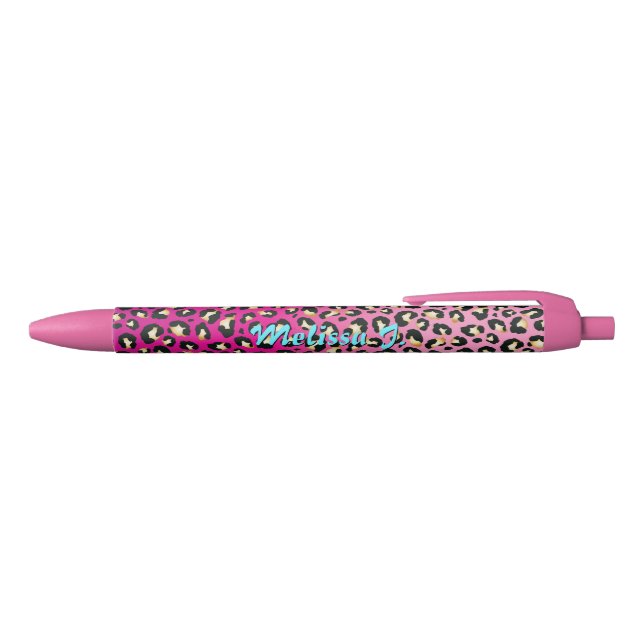 Stylo Noir Empreinte de léopard Chic Hot Pink personnalisé (Haut)