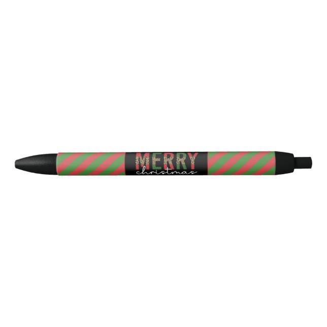 Stylo Noir Empreinte de léopard de Noël moderne Red Green Str (Devant)