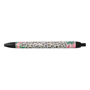 Stylo Noir Empreinte de léopard de Parties scintillant floral