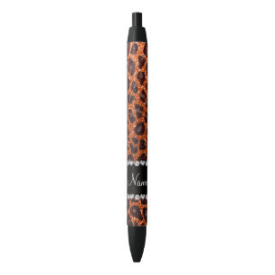 Stylo Noir Empreinte de léopard de parties scintillant orange