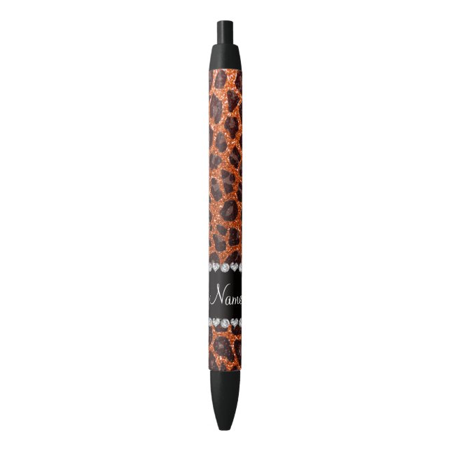 Stylo Noir Empreinte de léopard de parties scintillant orange (devant Vertical)