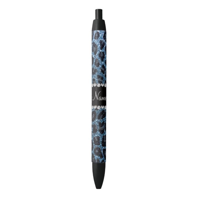 Stylo Noir Empreinte de léopard d'parties scintillant bleu br (devant Vertical)