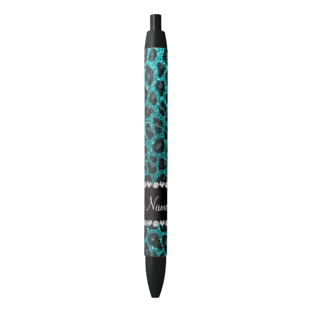 Stylo Noir Empreinte de léopard d'parties scintillant d'aqua  (devant Vertical)